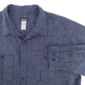 Vintage Patagonia Hemp Organic Cotton Long Sleeve Button Up Shirt Men's XL Blue